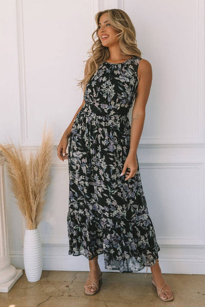 Floral Sleeveless Round Neck Open Back Maxi Dress