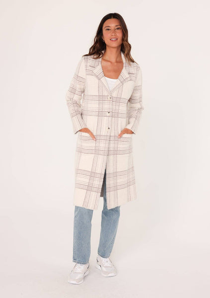 Long Fuzzy Plaid Collared Coatigan