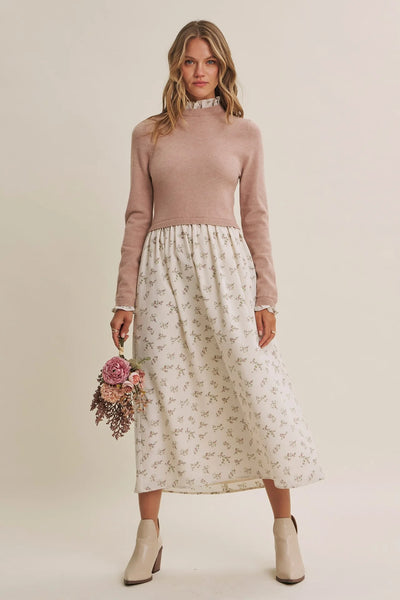 Delicate Floral Twofer Midi Dress