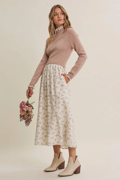Delicate Floral Twofer Midi Dress