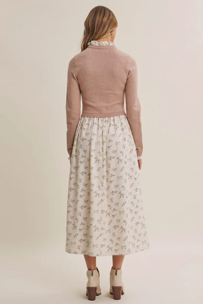 Delicate Floral Twofer Midi Dress