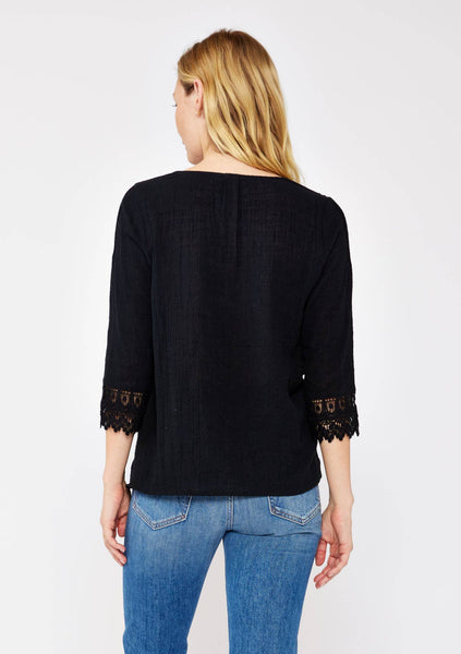 3/4 Sleeve V-Neck Button Down Blouse