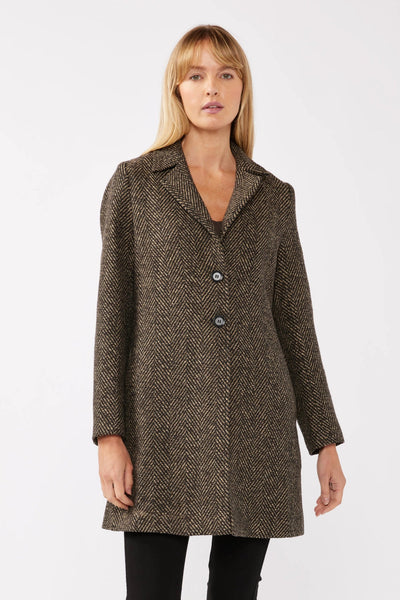Classic Herringbone Mid-Length Coat
