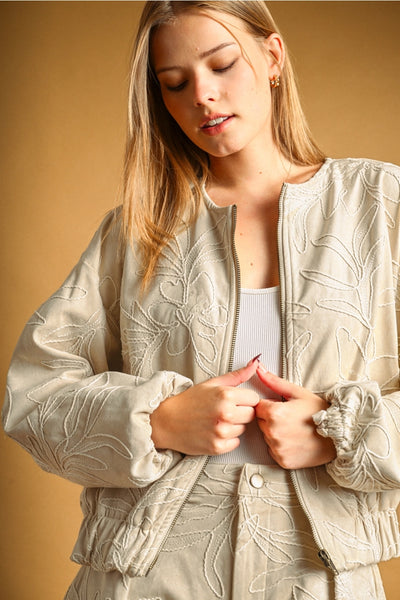 Suede Floral Bomber Jacket