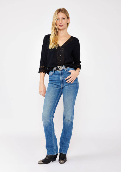 3/4 Sleeve V-Neck Button Down Blouse