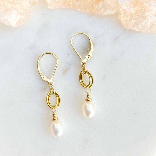 Sophia Earrings Gold Filled White Freshwater Pearl Dangle