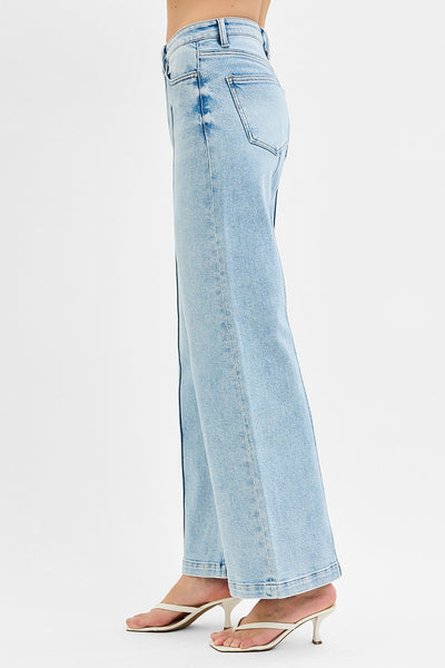 High Waist Wide Leg Pintuck Jeans