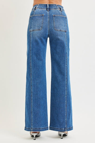 Double Button Wide Leg Jeans