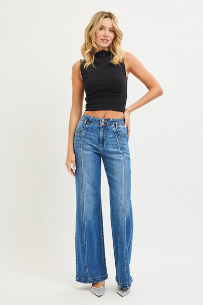 Double Button Wide Leg Jeans
