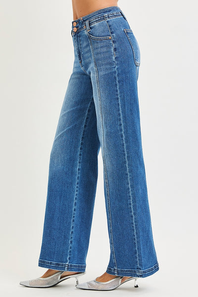 Double Button Wide Leg Jeans