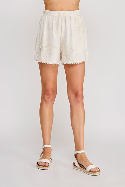 Floral Embroidered Linen Shorts - Adored A Lovely Boutique