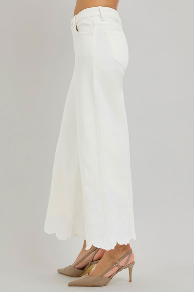 Crop Wide Leg Embroidered Hem Jeans