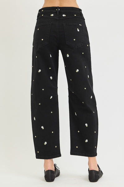 Midnight Embroidered Barrel Jeans