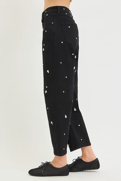 Midnight Embroidered Barrel Jeans