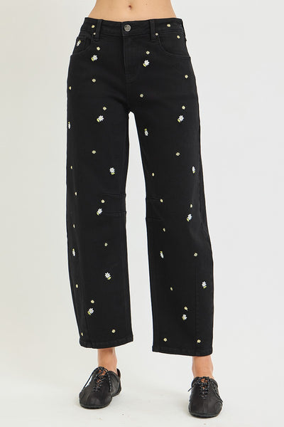 Midnight Embroidered Barrel Jeans