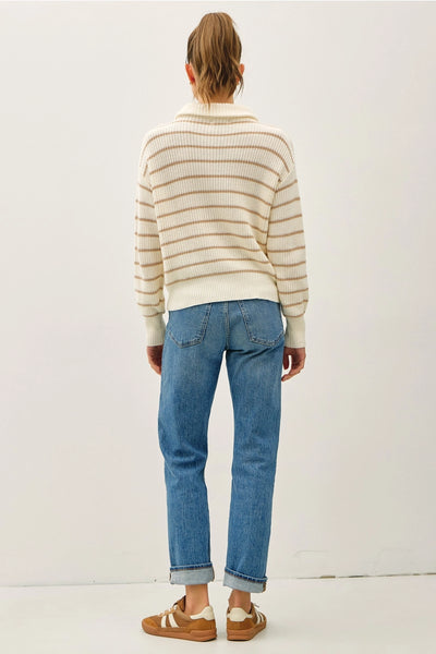Spread Collar Half Zip Striped Sweater - Adored A Lovely Boutique