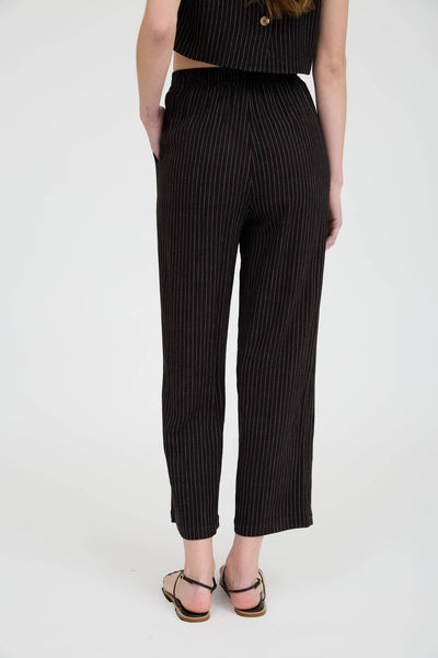 Pinstripe Drawstring Straight Leg Linen Pants