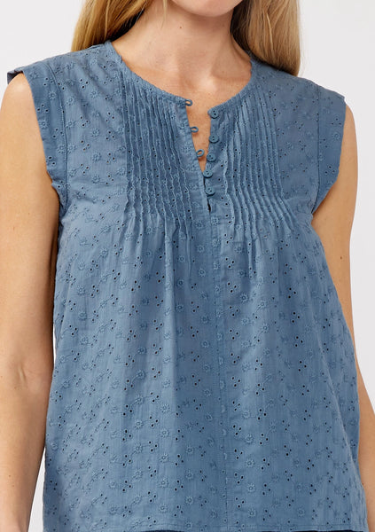 Floral Embroidered Pintuck Sleeveless Top