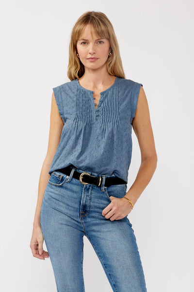 Floral Embroidered Pintuck Sleeveless Top