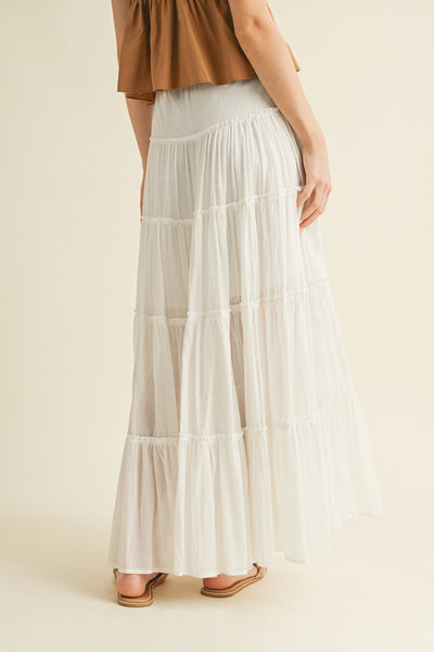 Beaded Drawstring Tiered Maxi Skirt