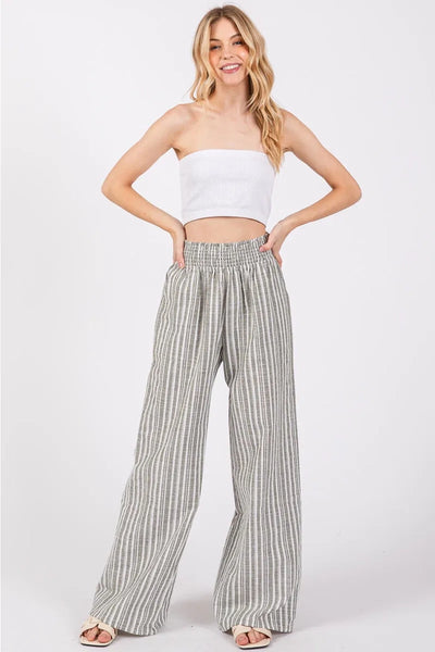 Smocked Waist Wide Leg Pant