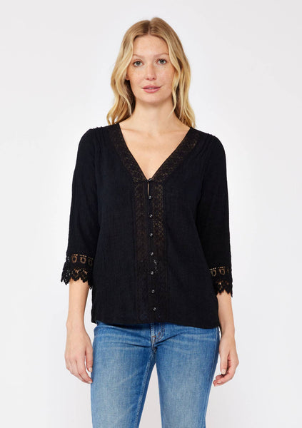 3/4 Sleeve V-Neck Button Down Blouse