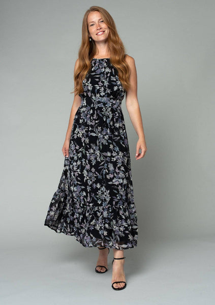 Floral Sleeveless Round Neck Open Back Maxi Dress