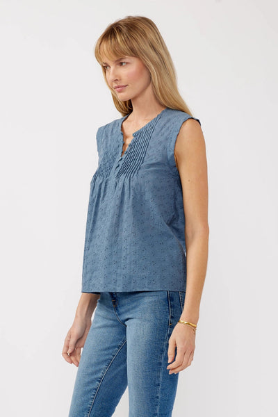 Floral Embroidered Pintuck Sleeveless Top