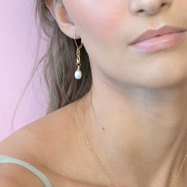 Sophia Earrings Gold Filled White Freshwater Pearl Dangle