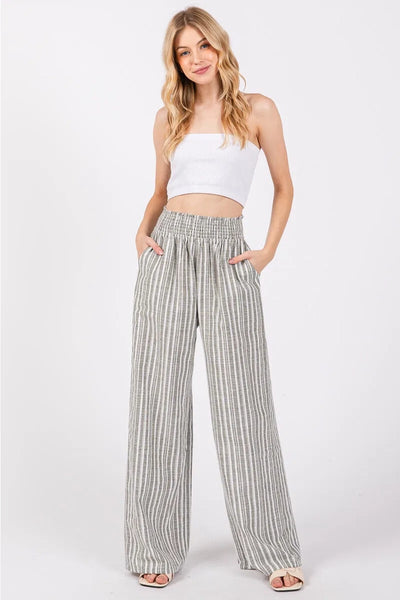 Smocked Waist Wide Leg Pant