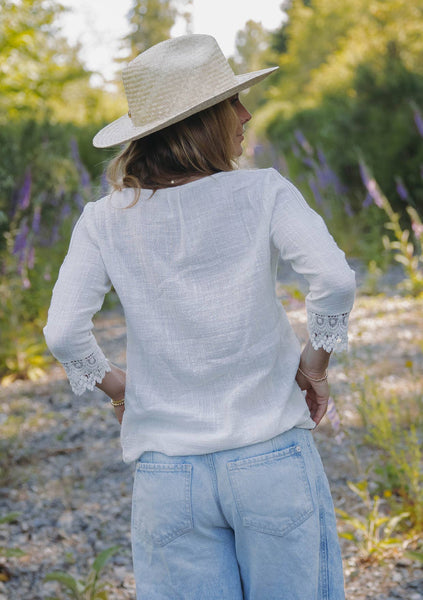 3/4 Sleeve V-Neck Button Down Blouse