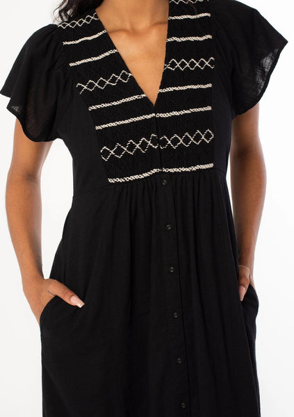 Cotton Slub Smocked Button Down Midi Dress - Adored A Lovely Boutique