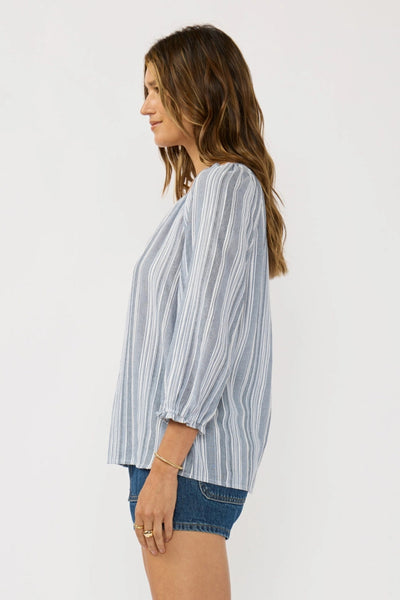 Split Neck Raglan Stripe Blouse
