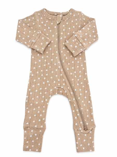 Almond Bloom / Organic Pointelle 2-Way Zip Romper