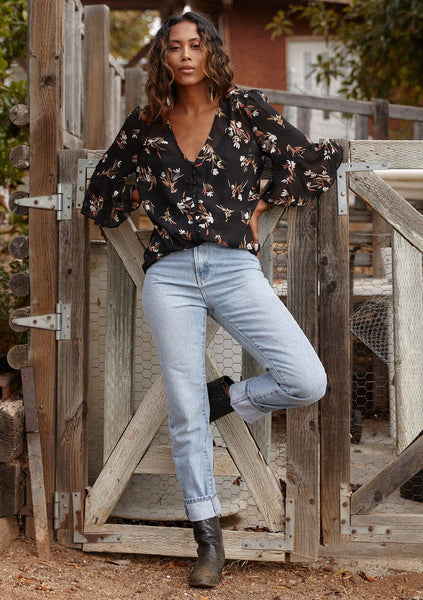 Sheer Floral Half Sleeve Button Down Blouse