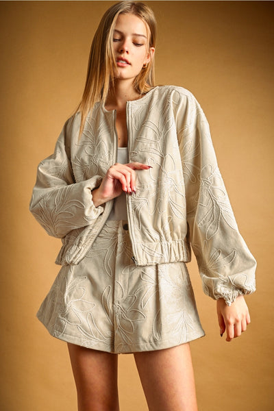 Suede Floral Bomber Jacket