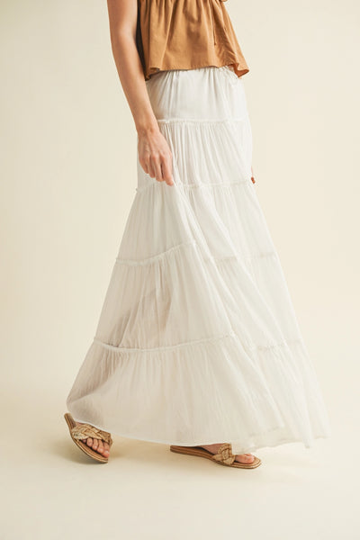 Beaded Drawstring Tiered Maxi Skirt
