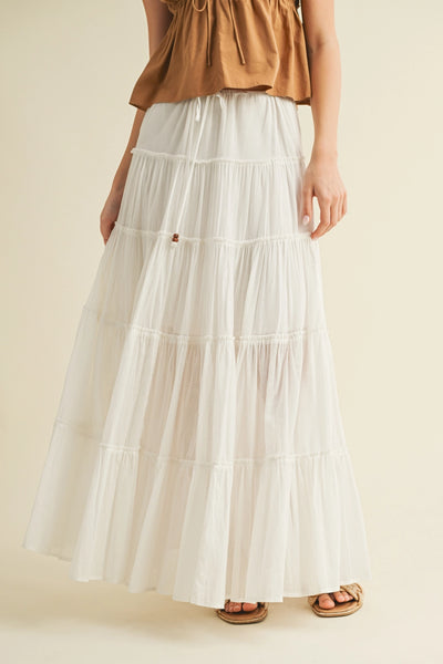 Beaded Drawstring Tiered Maxi Skirt