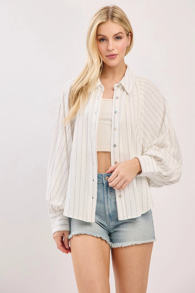 Seaside Pinstripe Balloon Sleeve Blouse