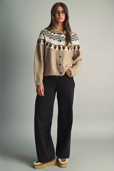 Vintage Fair Isle Collared Knit Cardigan Jacket