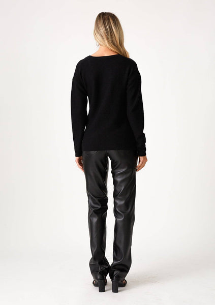 Rib Knit Long Sleeve Twist Front Pullover Sweater