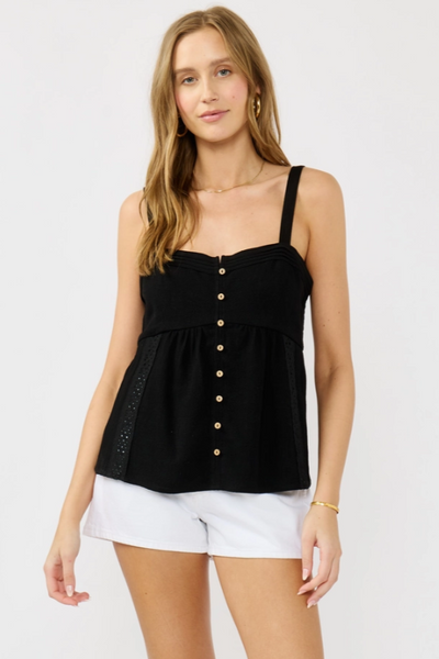Lace Trim Button-Down Sleeveless Tank