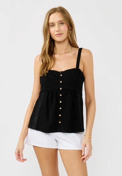 Lace Trim Button-Down Sleeveless Tank