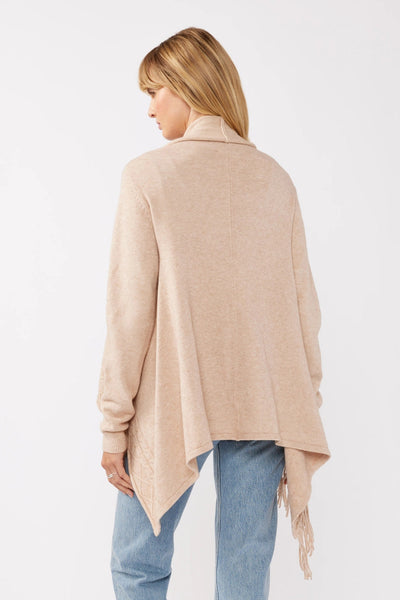Cowl Neck Fringe Cable Cardigan