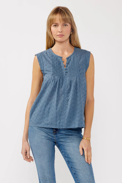 Floral Embroidered Pintuck Sleeveless Top