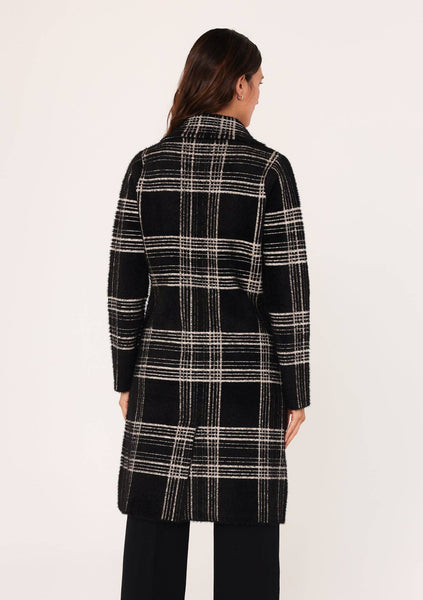 Long Fuzzy Plaid Collared Coatigan