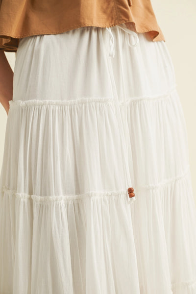Beaded Drawstring Tiered Maxi Skirt