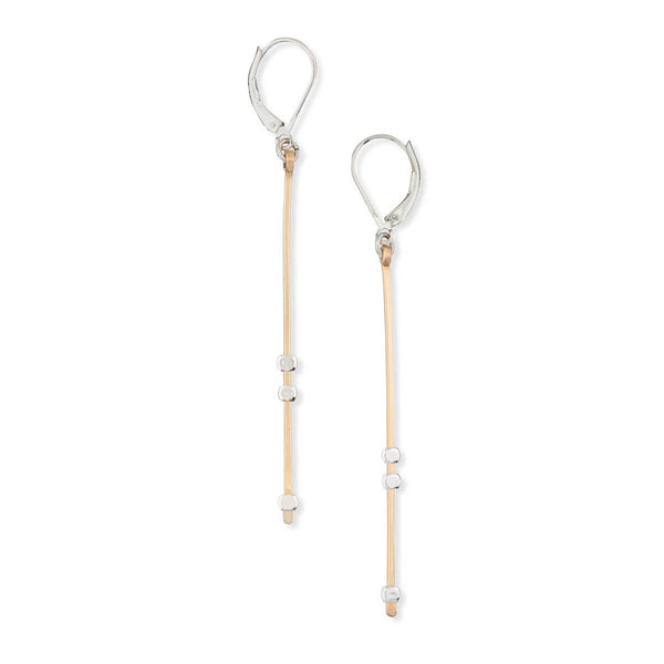 Beam Long Hammered Bar Gold & Silver Handmade Earrings STARS