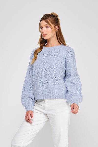 Floral Embroidery Sweater - Adored A Lovely Boutique