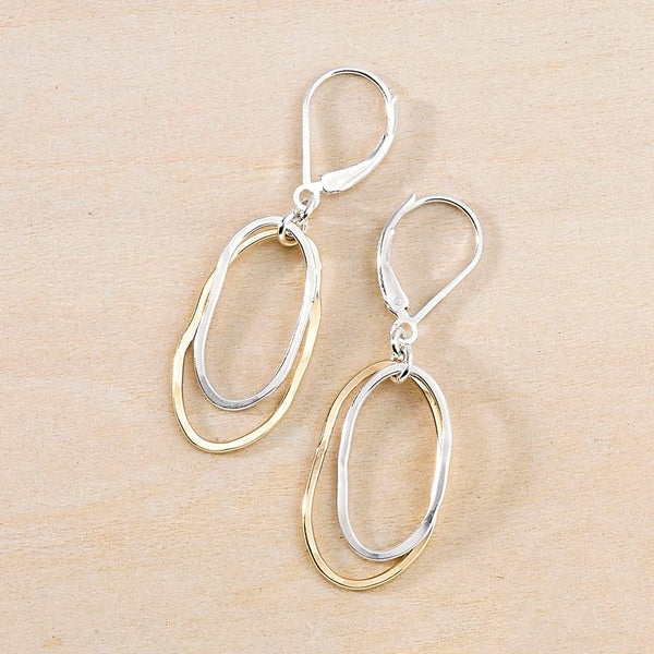 Flame Earrings, Gold and Silver Dainty Oval Hammered Dangle